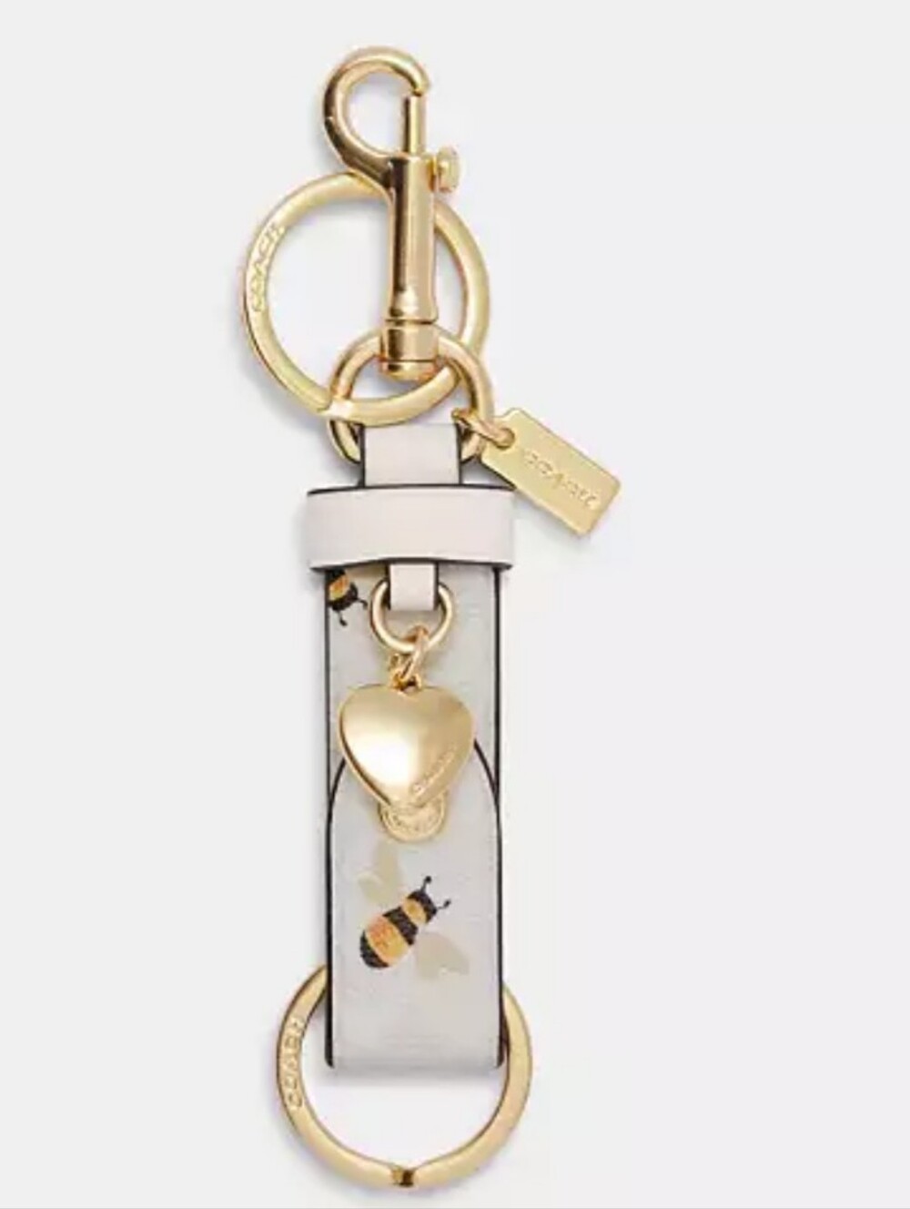 Coach Trigger Snap Bag Charm Honey Bee-Print Heart Charm Key Holder